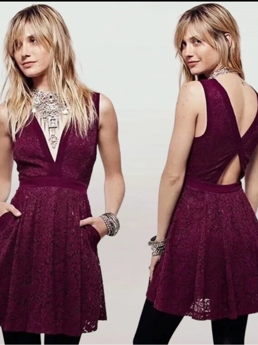 Free People Plum Lace Fit-and-Flare Mini Dress